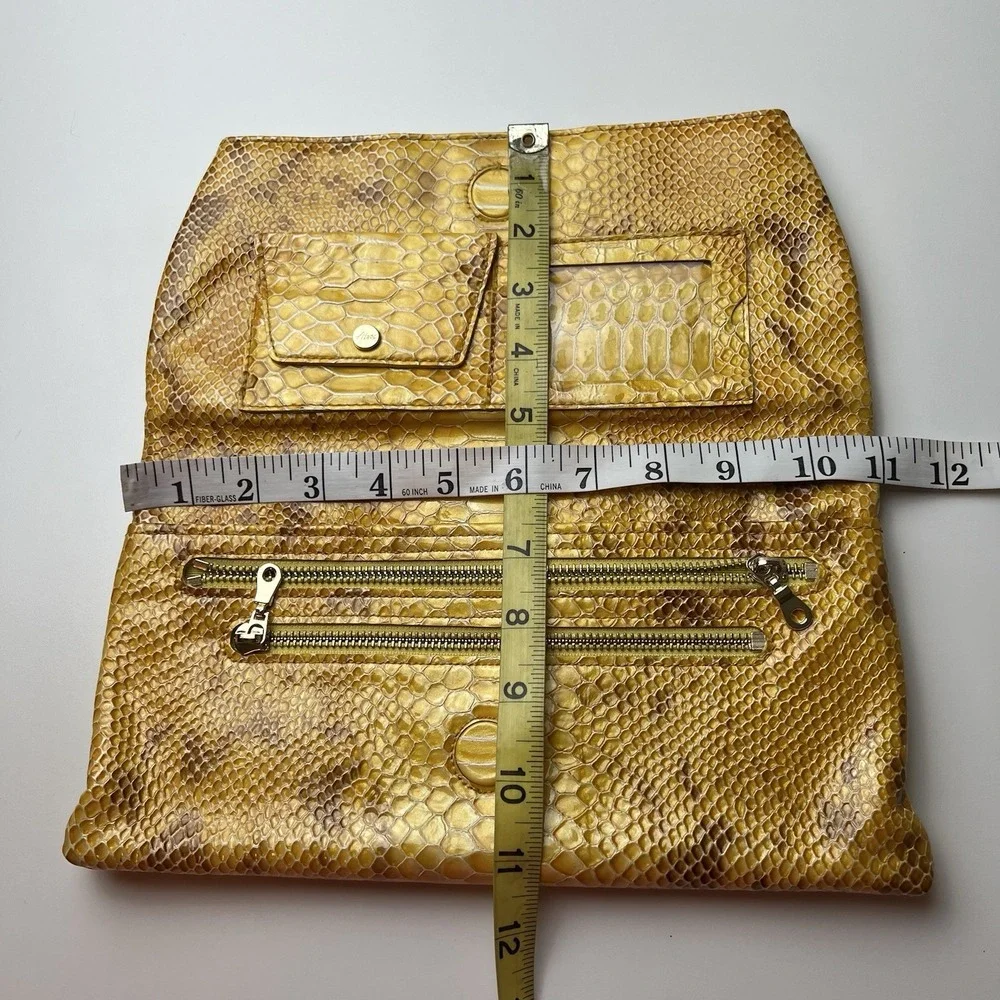 ABAS Snakeskin Embossed Yellow Brown Bag Clutch Purse